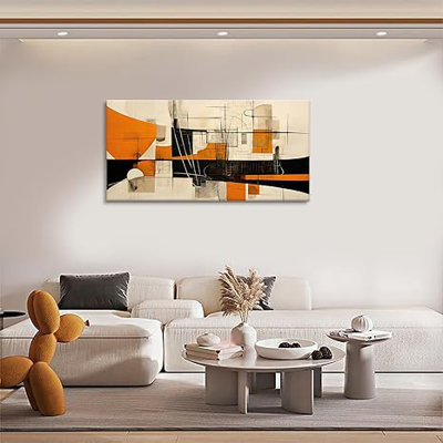 Orange abstrait, reproduction d'art sur toile géométrique, œuvre d'art neutre pour décor de bureau personnel