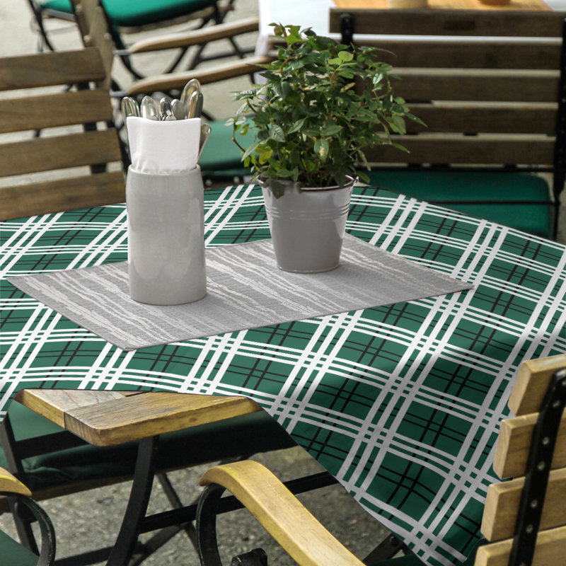 Plaid Cotton Blend Square Tablecloth, Gotham Green/Stealth Black/White