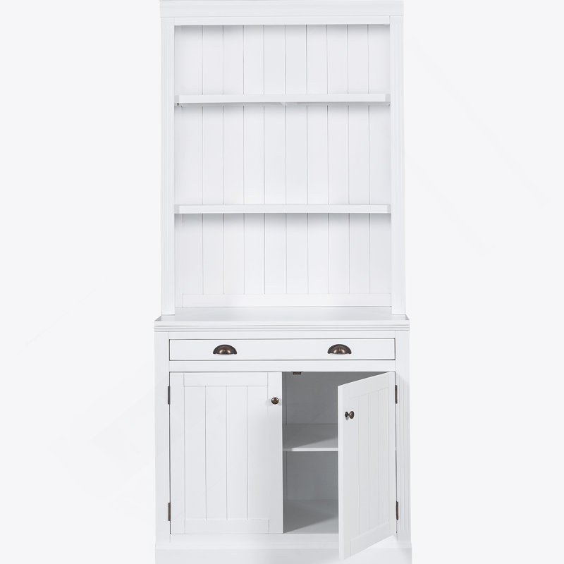 Bibliothèque avec éclairage DEL, bibliothèque moderne avec 2 portes et 1 tiroir, blanc