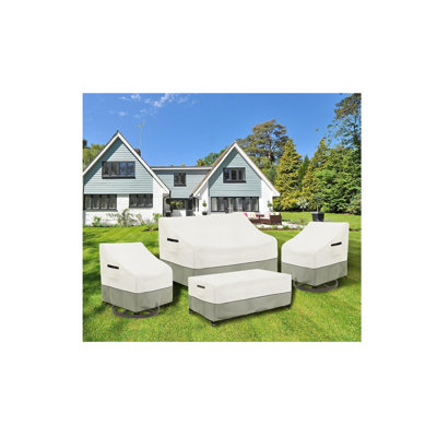 Patio Furniture Covers 4 Piece Set, 600d Heavy Duty Outdoor Furniture Covers Waterproof For Patio Loveseat, Swivel Rocker Chair And Coffee Table, White & Grayish Green