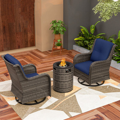 3-Piece Wicker Outdoor Seating Group with Fire Pit