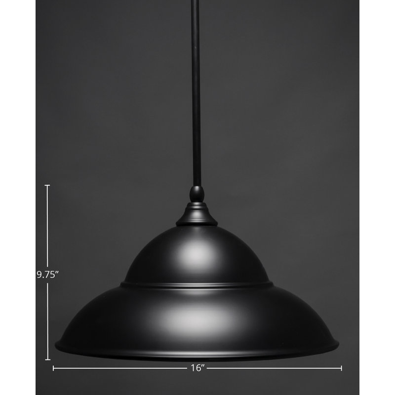 Mini-luminaire suspendu suspendu avec tige en métal, H 9,75 po x l 16 po, Noir mat
