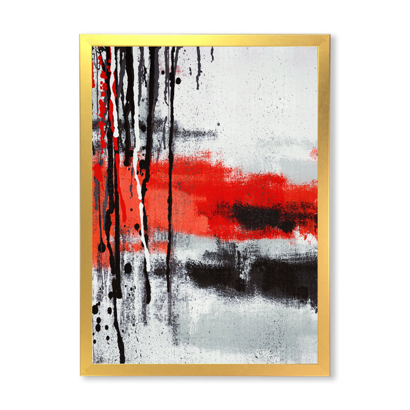 Grunge rouge et noir à la dérive - Peinture, H 20 po x l 12 po x P 1 po, Cadre photo doré