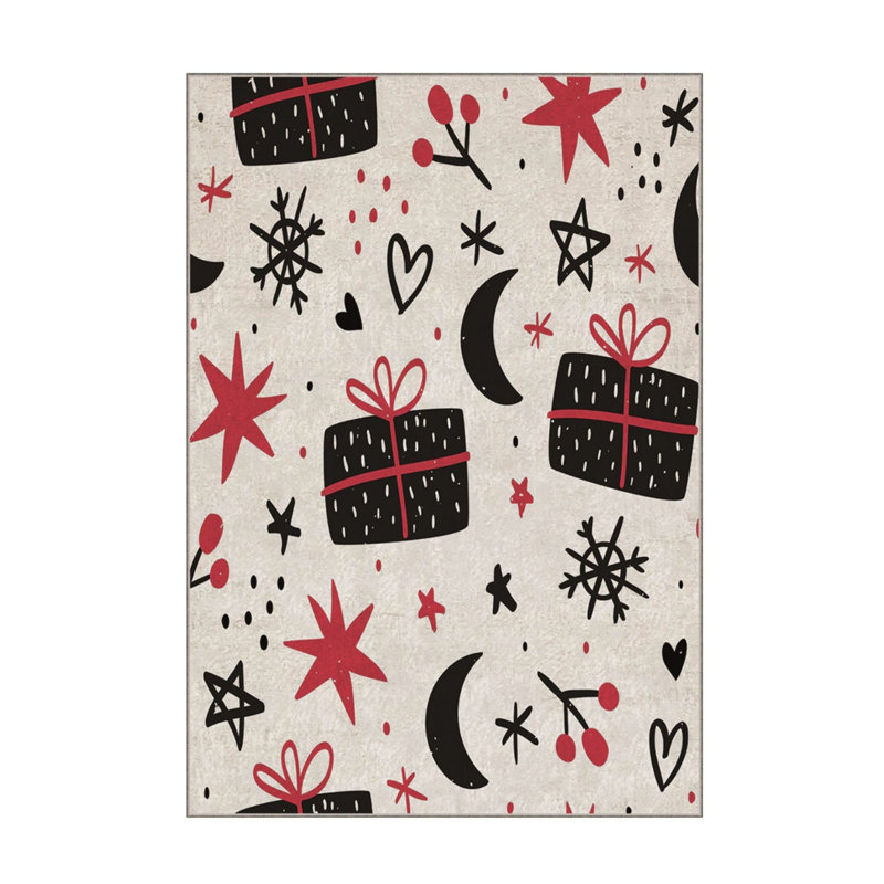 Tapis rectangulaire tissé à la machine en polyester noir / blanc / rouge Brubaker, Rectangle 5 pi 11 po x 9 pi 2 po