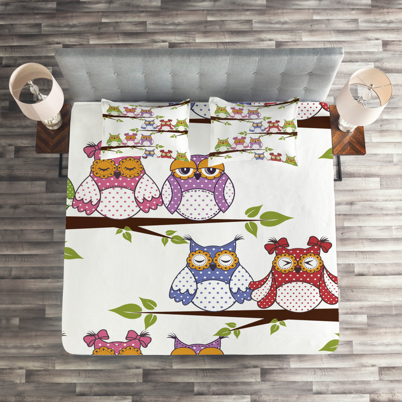 Owl Polyester Coverlet, King Bedspread + 2 Shams
