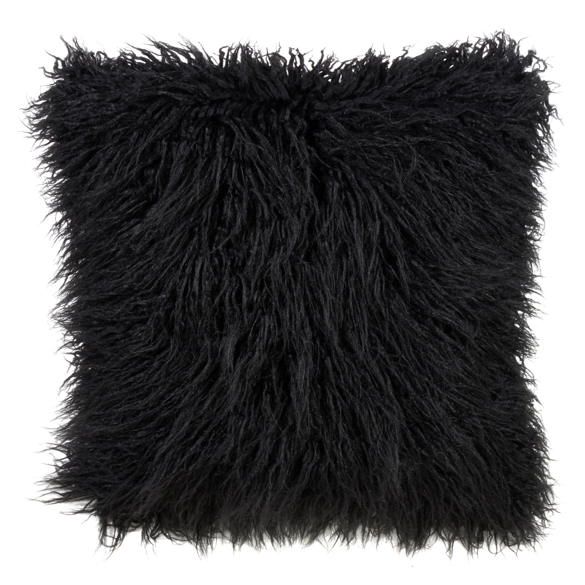 Faux Mongolian Collection Throw Pillow, Black, 18"H x 18"W