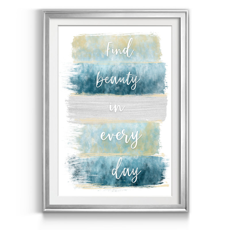 «Find Beauty» - Reproduction d'art textuel sur papier encadré, H 18,5 po x l 24,5 po x P 1,5 po, Argent