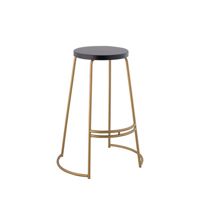 Tabouret de bar moderne en métal sans dossier 28,75 po Hula, siège rond en fer noir et base dorée avec repose-pieds intégré