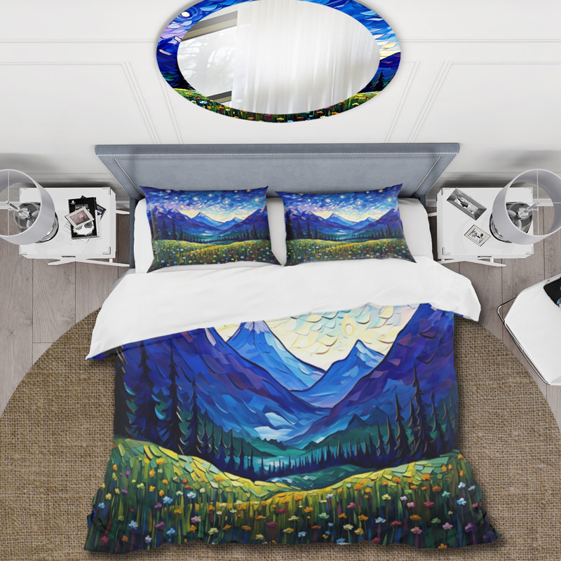 Vangogh Starry Night Over The Mountains - Vangogh Duvet Cover Set, Twin Duvet Cover + 1 Standard Sham