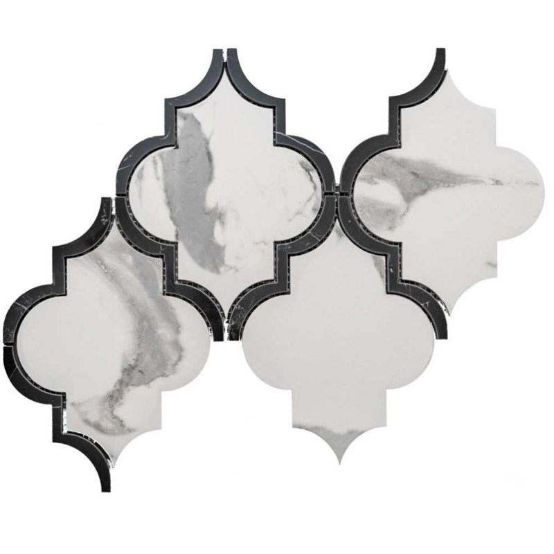 Stately Lantern 9" x 14" Porcelain Arabesque Marble Look Wall & Floor Tile, Calacatta