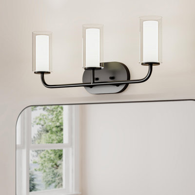 Éclairage pour meuble-lavabo noir mat à 3 lumières avec abat-jours en verre Mack