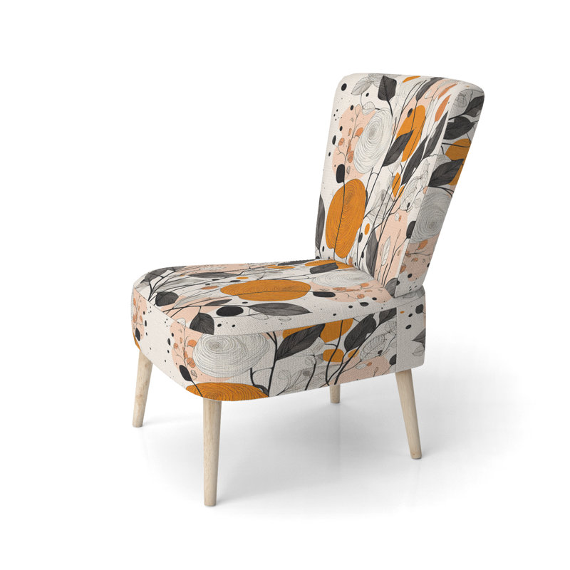 Retro Terracotta Wildflowers Illustration XII - Upholstered Contemporary Side Chair, Brown Accent Chair
