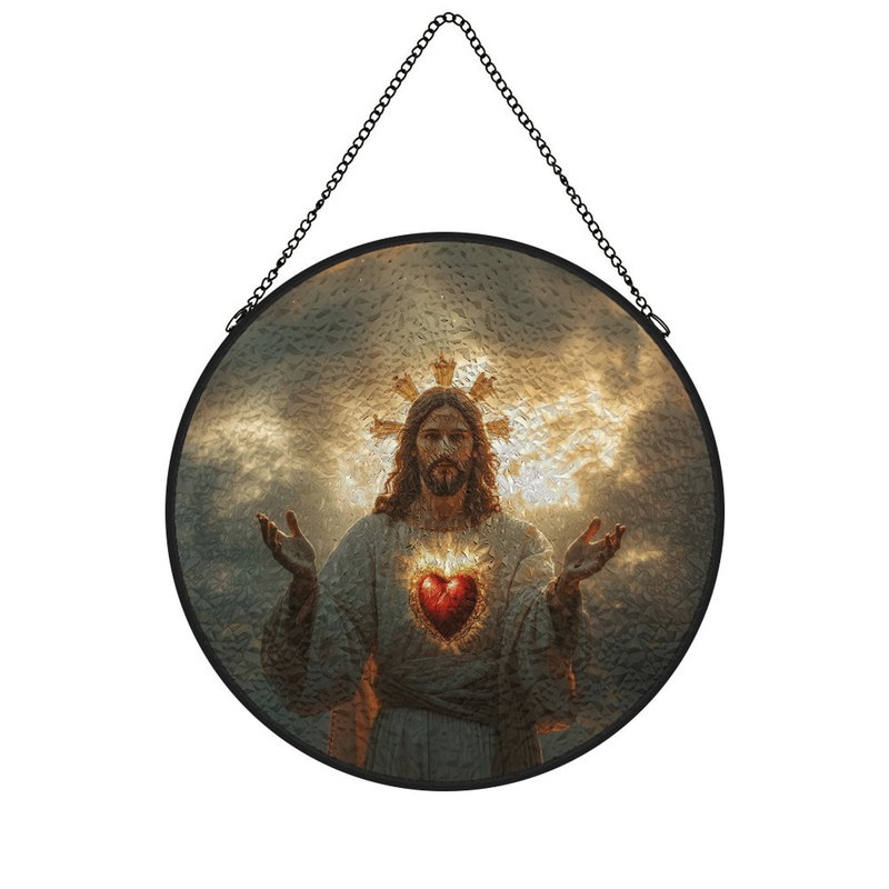 Panneaux de vitrail Sacred Heart of Jesus, 11,8 x 11,8 po (30 x 30 cm)
