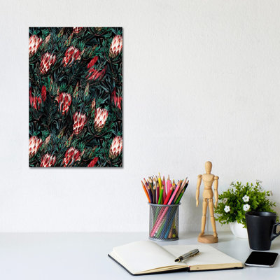Protea Floral Night Pattern by Burcu Korkmazyurek - Wrapped Canvas Painting