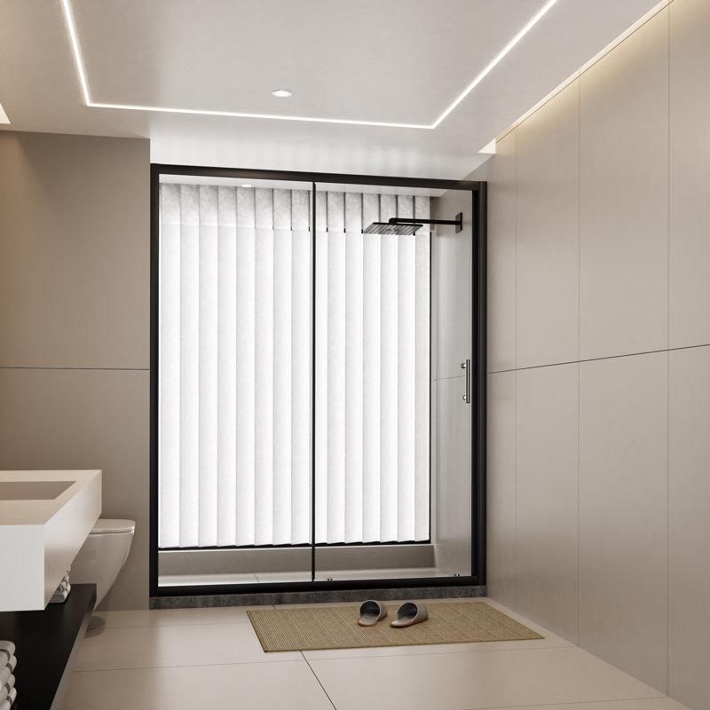 48" W X 72" H Single Sliding Framed Shower Door With Clear Tempered Glass