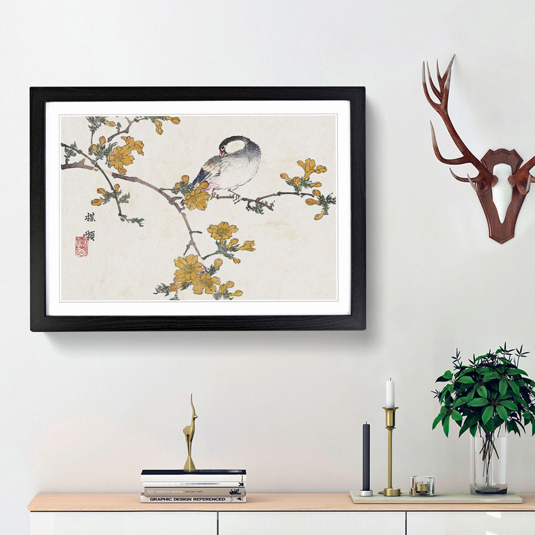 A Bird in a Blossoming Tree by Kono Bairei - Framed Print