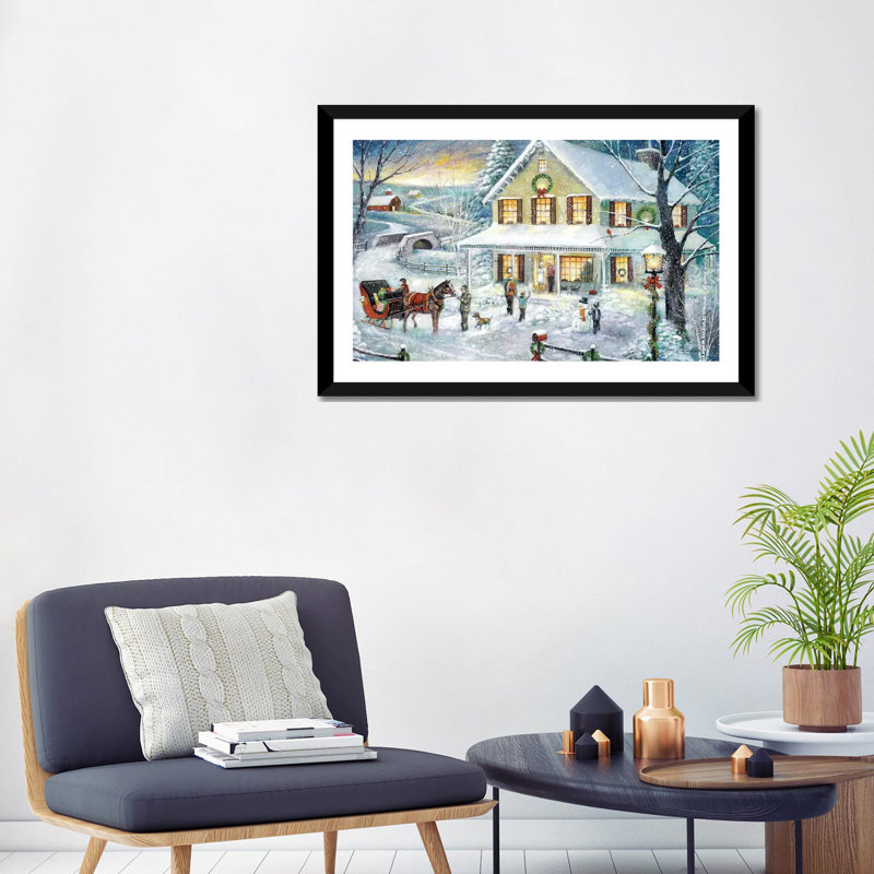 «Christmas visite» par Ruane Manning - reproduction d'art, H 24 po x l 32 po x P 1 po, Papier encadré noir, Blanc