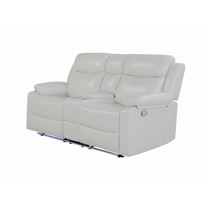 White Console Reclining Loveseat With LED Lights, White