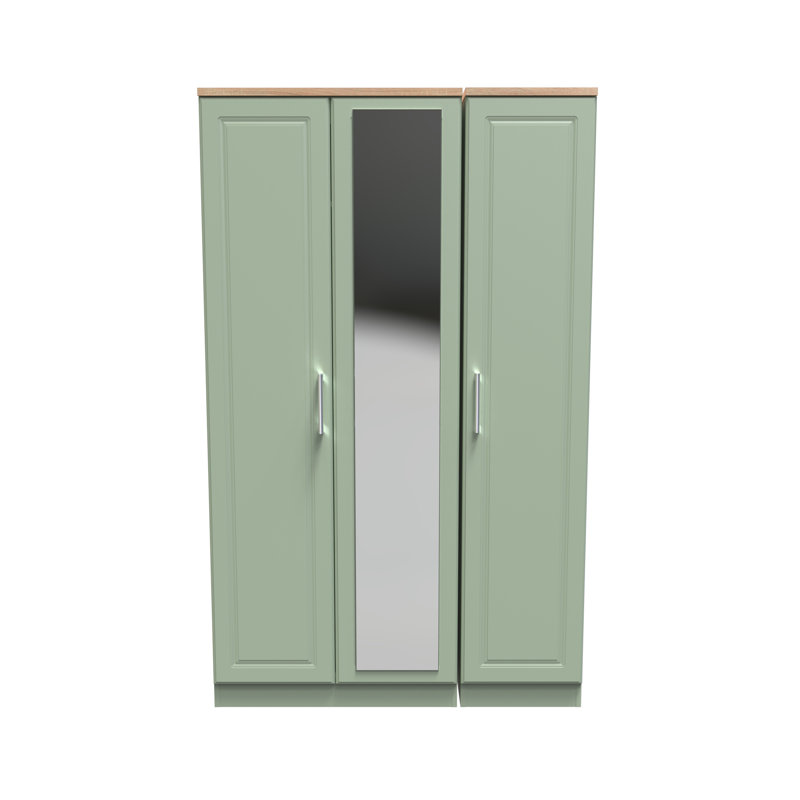 Aalysia Tall Triple Mirror Wardrobe , 182" H x 111" W x 53" D, Reed Green/Bardolino Oak