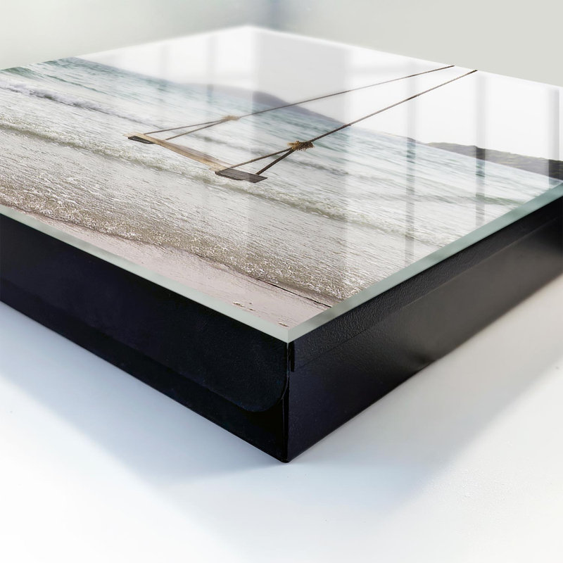 Key cabinet, Opens to the right, 30x30x5, Black, A charming beach with a swing by the sea, 