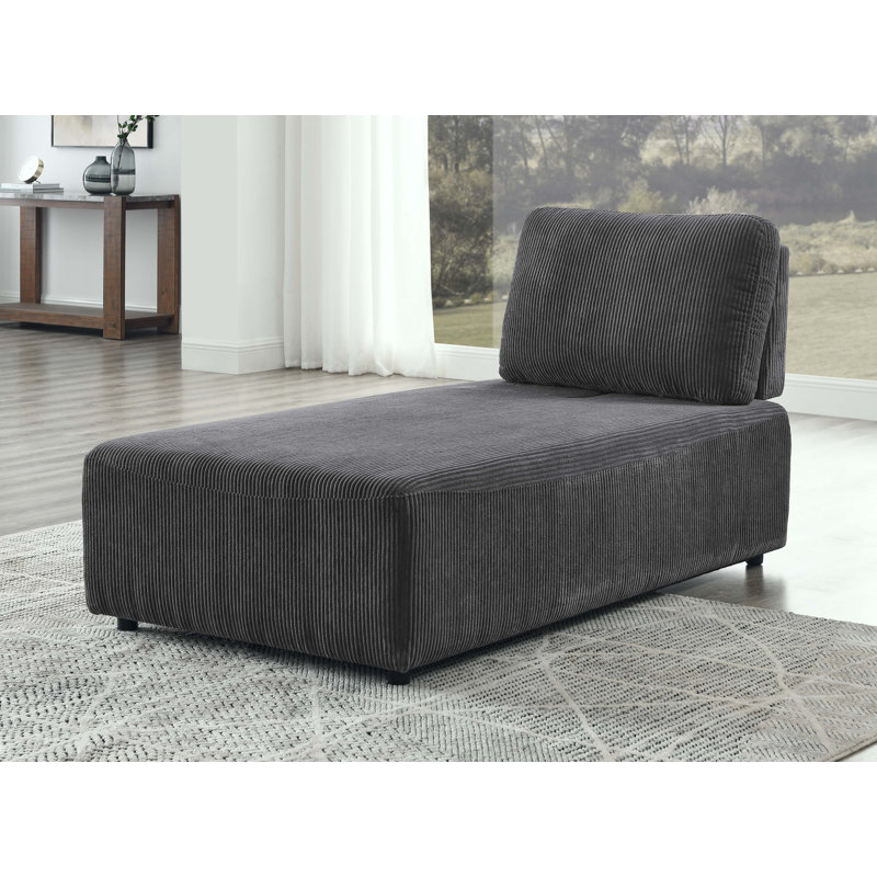 Chaise longue rembourrée Norbie, Velours côtelé gris foncé