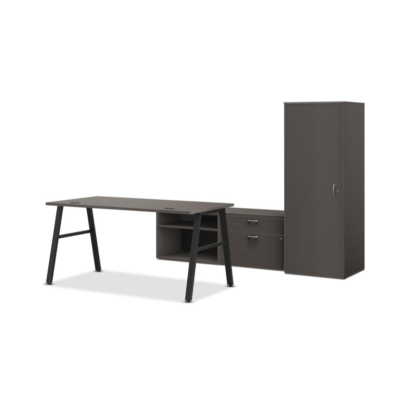 Bureau Mod avec pieds A et rangement personnel, Teck ardoise / noir