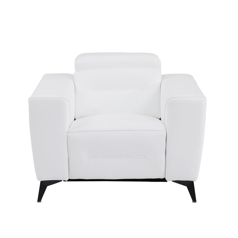 Fauteuil inclinable électrique Global United en cuir italien pleine fleur avec chargeur USB, blanc, White Leather