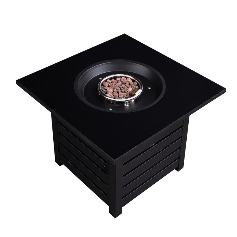 50,000 Auto - Ignition Propane Gas Fire Pit Table, 32 Inch Square, , Textured Frame Design, Ideal For Outdoor Retreats Square Table With Gas, Waterproof Cover, Stainless Steel Basin, Great Backyard