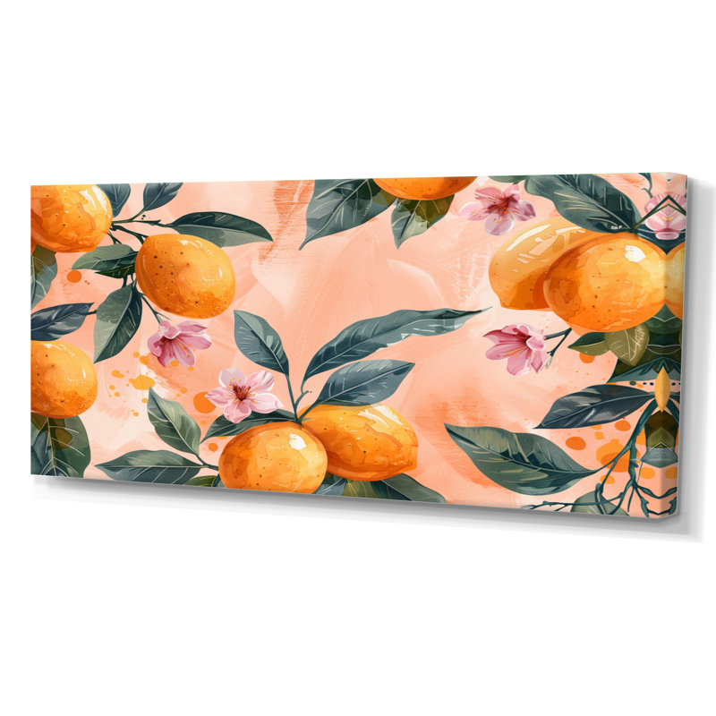 Art floral jaune jaune, rose, orange, arbres III, Toile tendue, H 28 po x l 60 po