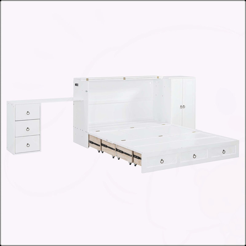 Grand lit escamotable avec port USB, Blanc