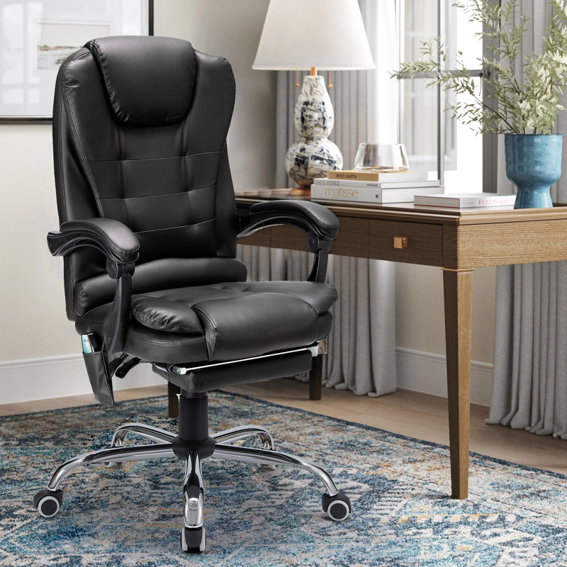 Blue Elephant Executive Chair with Headrest, Black Faux Leather