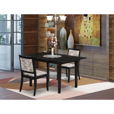 Ensemble de salle à manger 3 pièces comprenant une table de cuisine rectangulaire avec plateau noir et 2 chaises empilables en tissu de polyester, noir
