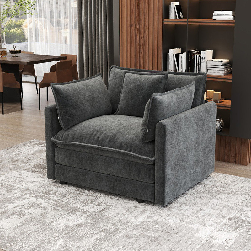 41.5'' Modern Minimalist Style Chenille Sofa Chair (Not included 2 Armrest pillows), Gray Chenille