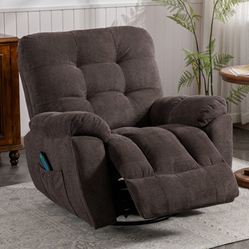 Fauteuil inclinable manuel pivotant surdimensionné de 39,8 po avec massage et chauffant, Brun