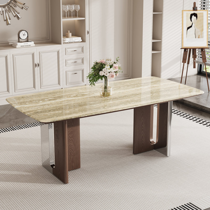 Table de salle à manger rectangulaire 63 "pour siège 4-6, table de cuisine en pierre frittée avec pieds en acier