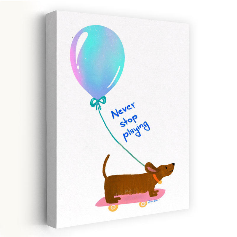 Never Stop Playing Dachshund Playful Whimsical Contemporary Dog Wall Art Print 1 Piece Wrapped Canvas Wall Art