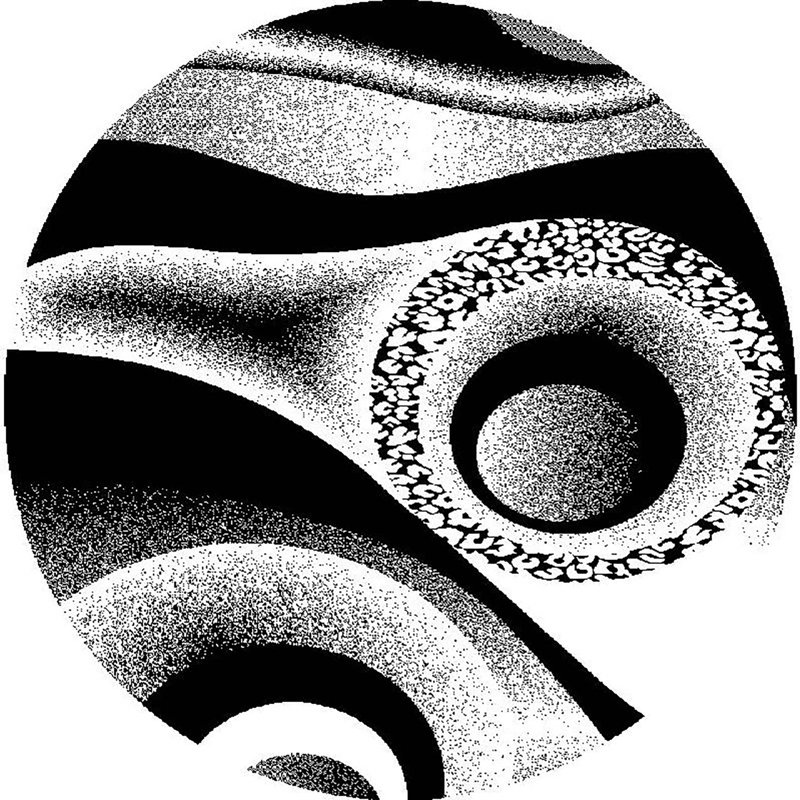 Mccampbell Abstract Area Rug, Round 6'6", Black/White