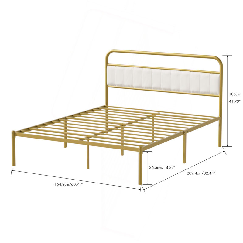 Structure de lit en métal et acier avec tête de lit tapissier moderne (grand) - beige et doré