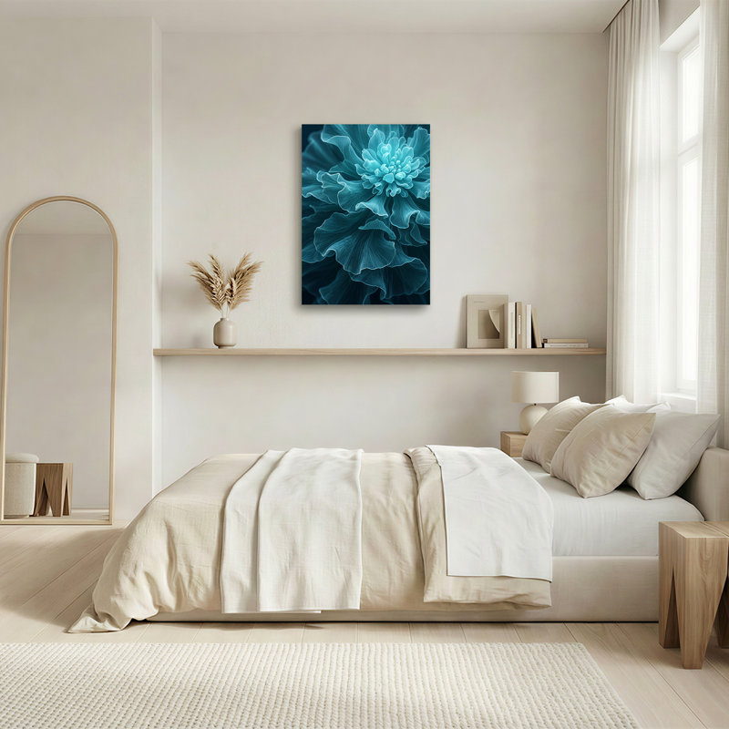 Art mural sur toile, pétales de fleurs bleu sarcelle, H 24 po x l 16 po
