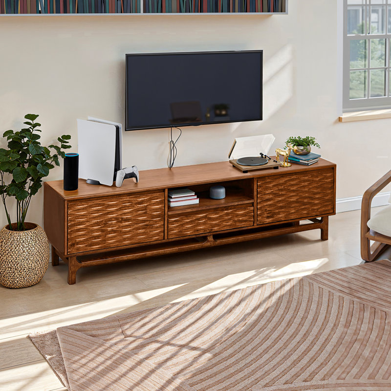 Meuble télé en bois noyer pour téléviseur de 80 po ou moins avec meuble multimédia, console Meuble télé en bois pour salon / chambre à coucher
