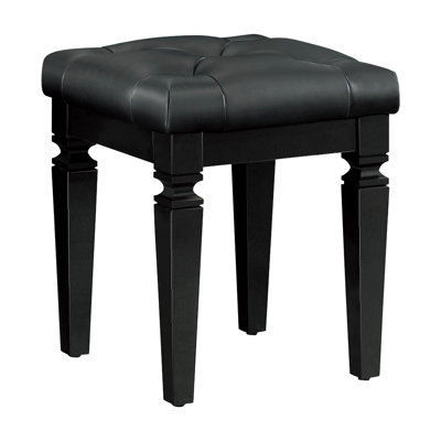 Bedroom Furniture 1Pc Vanity Stool, Black Finish, Faux Leather Seat, 19.47" Overall Height, Wood Frame, Foam Cushioned Style With Frame Upholstered Height