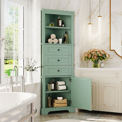 Triangle Tall Cabinet With 3 Drawers And Adjustable Shelves For Bathroom, Kitchen Or Living Room
