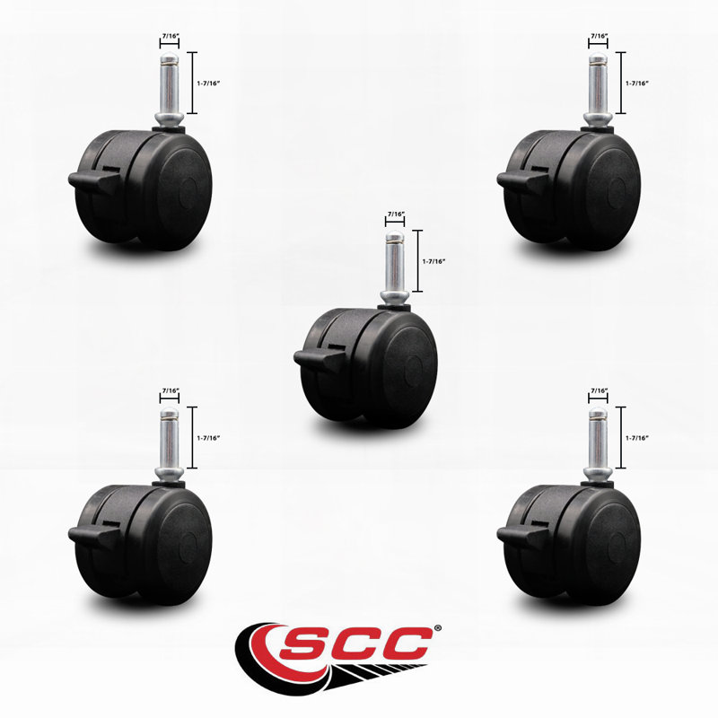 Floor Safe Twin Casters with Brakes Grip Ring Stem Set 5