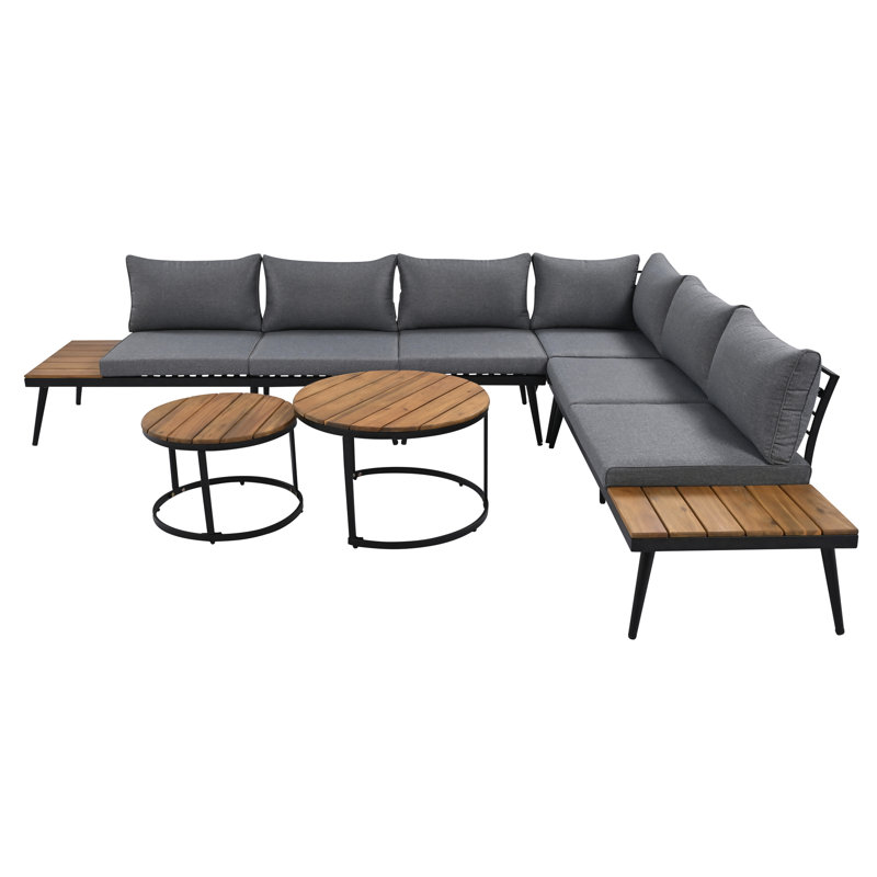 Ensemble de conversation d'extérieur pour 6 personnes avec coussins Carwin, Gris