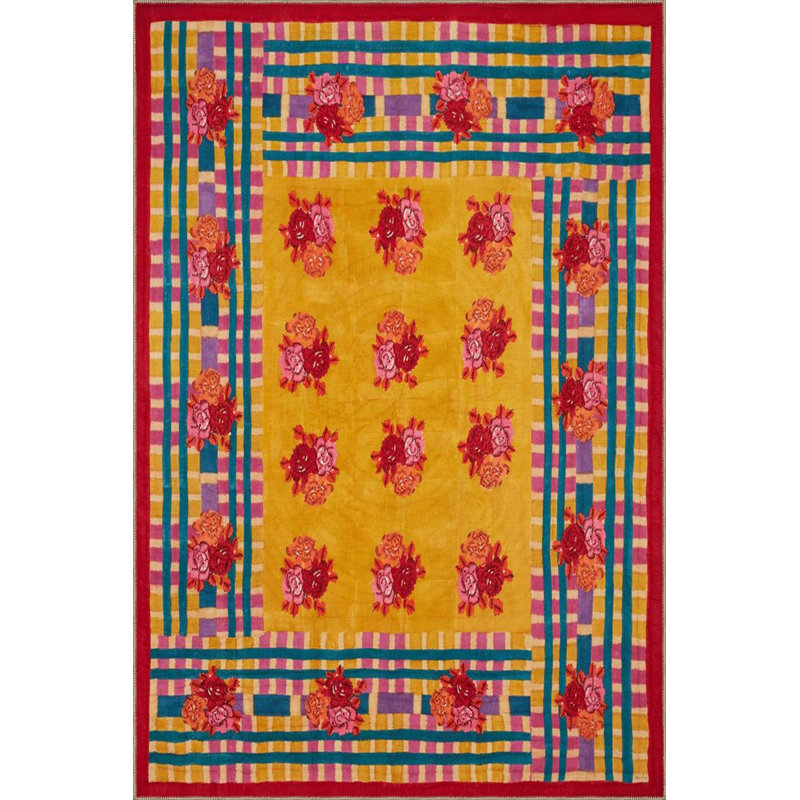 Tapis multicolore à motif géométrique à motif géométrique lavable à la machine, Carré 4 pi 11 po