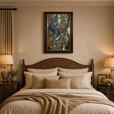 Tableau sur toile aux formes géométriques abstraites turquoise et or