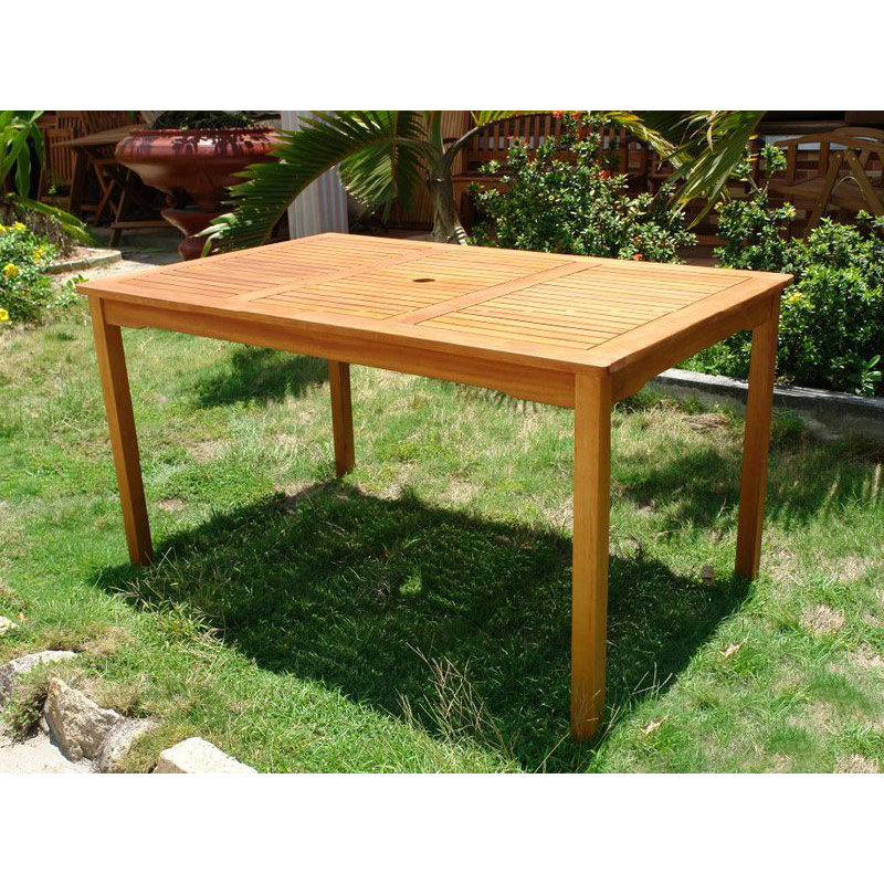 Afrin Rectangular Eucalyptus Outdoor Dining Table With Umbrella Hole , 135cm cm W 85cm cm D