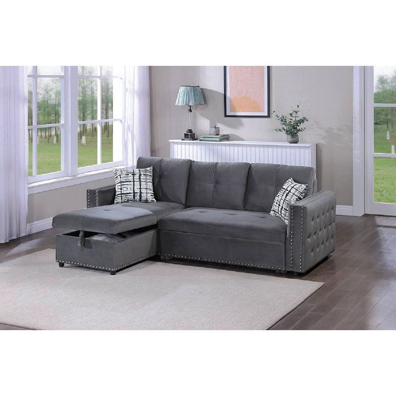 Canapé modulaire convertible en velours gris