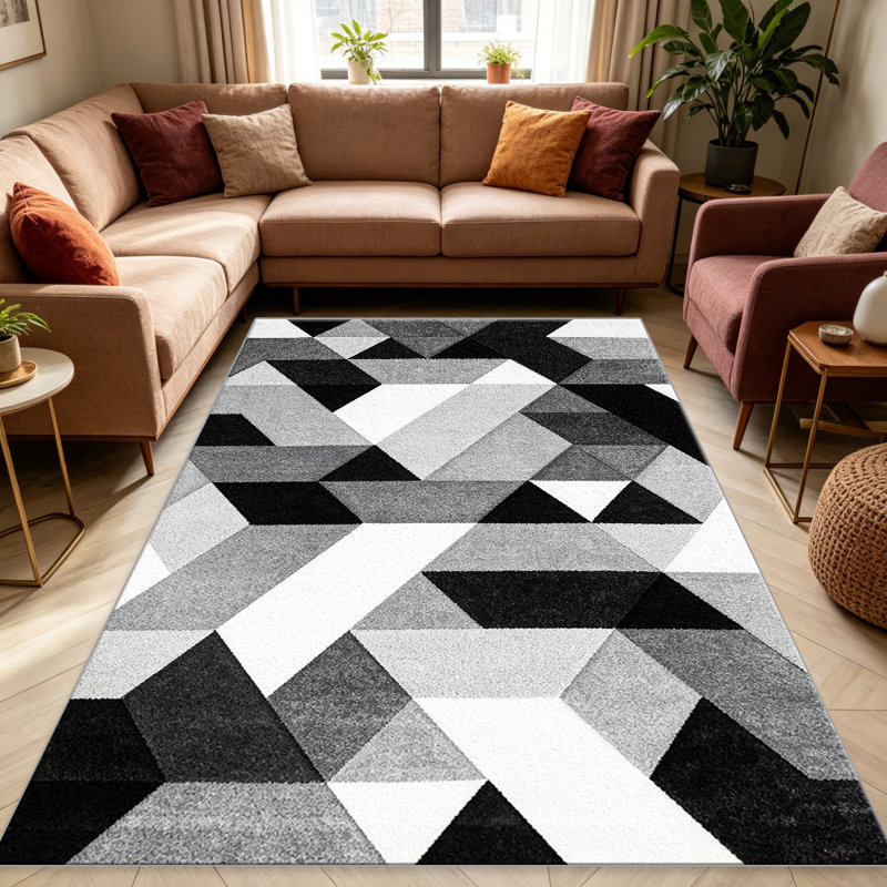 Black and White Cube   area rugs for Living Room, Soft and Comfortable, Suitable for all seasons, easy to maintain, machine washable Indoor floor mat, Under Table Farmhouse suitable for Bedroom, Dining Room, Study,  Balcony, Home Decor Patio