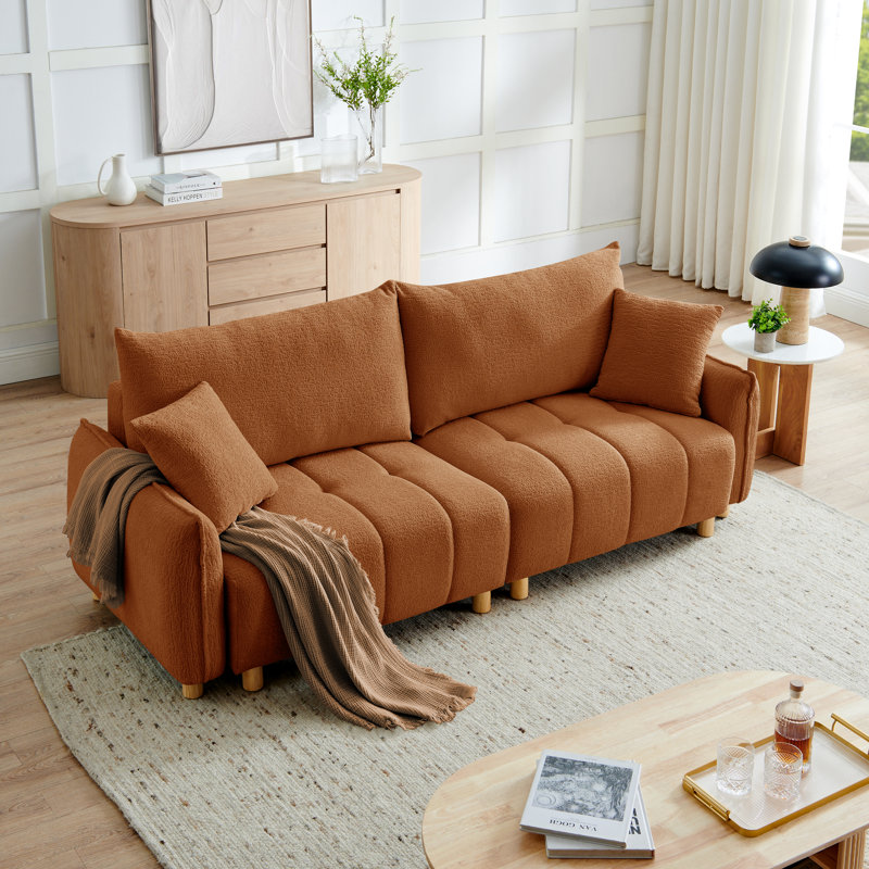 90.15" Queen Size Sleeper Sofa with Storage, Upholstered Convertible Pull Out Couch Bed, Multi-Functional Sofa Bed for Small Apartment, Living Room, Guest Room